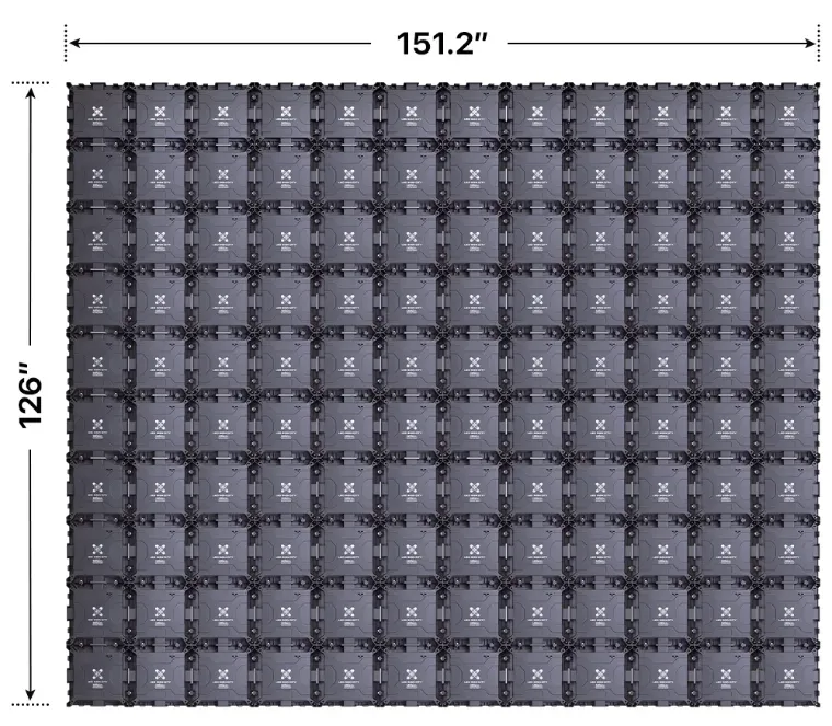 Back elevation of a 10x12 LED sign, 151.2″ wide by 126″ tall