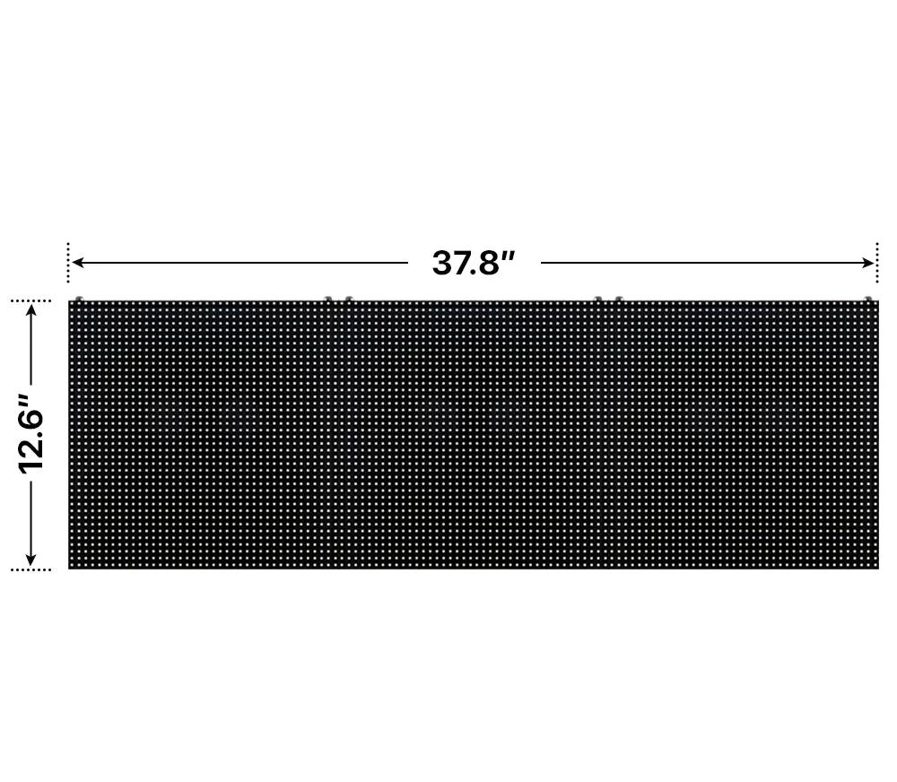 Front elevation of a 1x3 LED sign, 37.8″ wide by 12.6″ tall