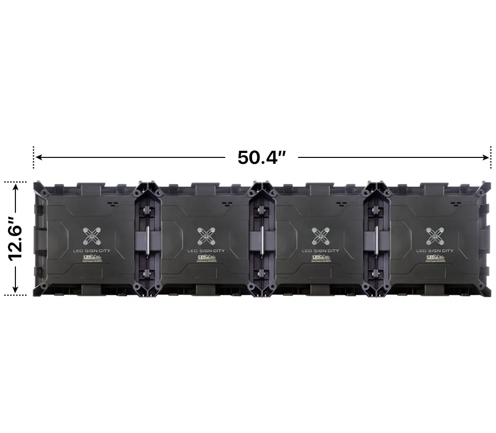 Back elevation of a 1x4 LED sign, 50.4″ wide by 12.6″ tall