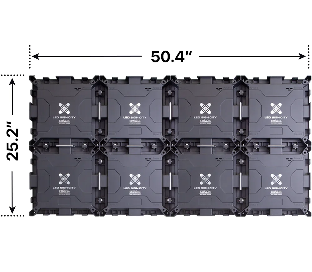 Back elevation of a 2x4 LED sign, 50.4″ wide by 25.2″ tall