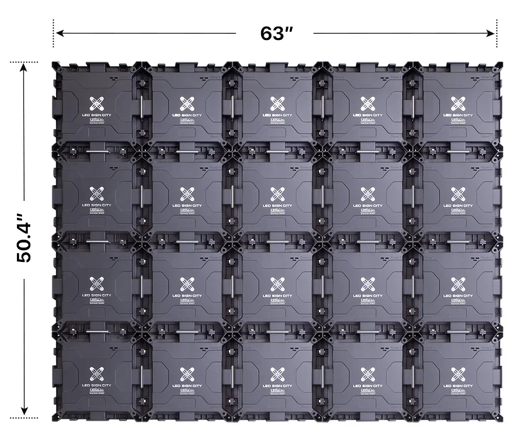 Back elevation of a 4x5 LED sign, 63″ wide by 50.4″ tall