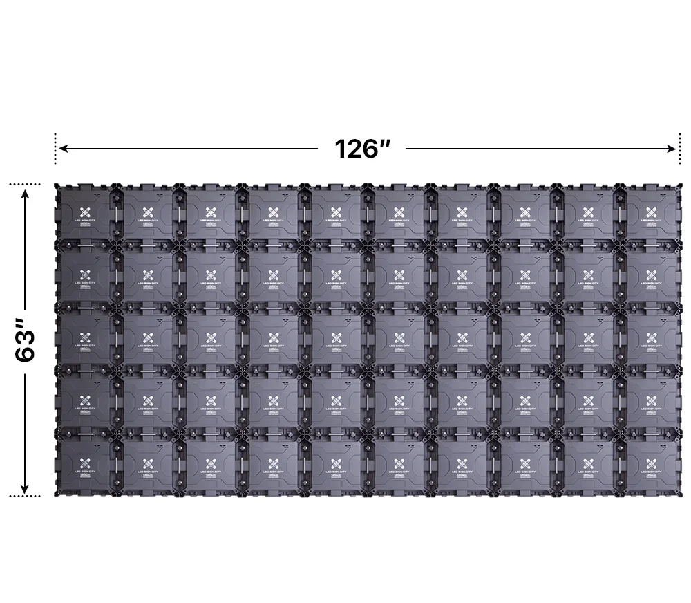 Back elevation of a 5x10 LED sign, 126″ wide by 63″ tall