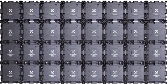 Rear view of an LED display built from an eight-by-four grid of modules