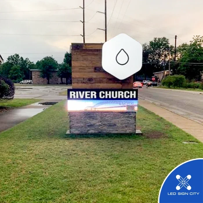 River Church low-profile monument with a full-color LED display insert