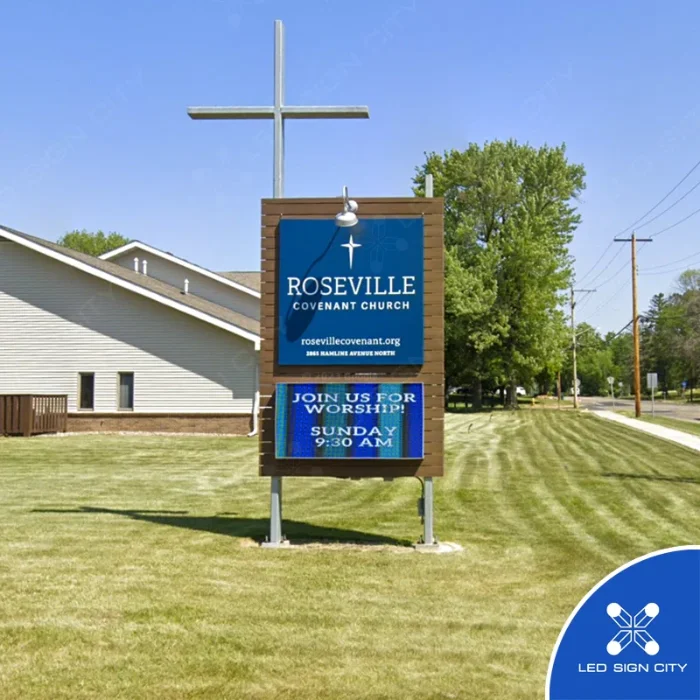 Pole-mounted LED marquee at Roseville Covenant Church