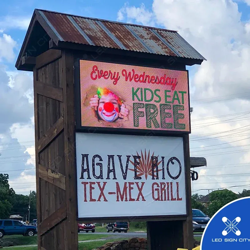 LED sign at Agave Rio restaurant