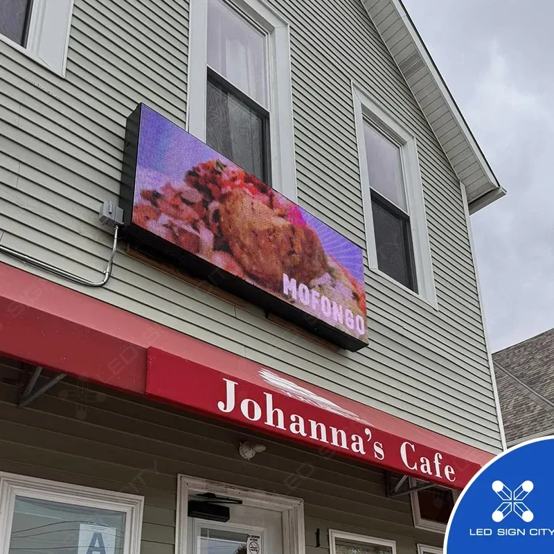 Johanna's Cafe monument sign with a full-color LED display
